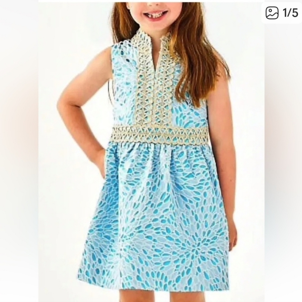 Lilly Pulitzer Mini Franci Dress Bermuda Blue Metallic Holiday Dress Size 2